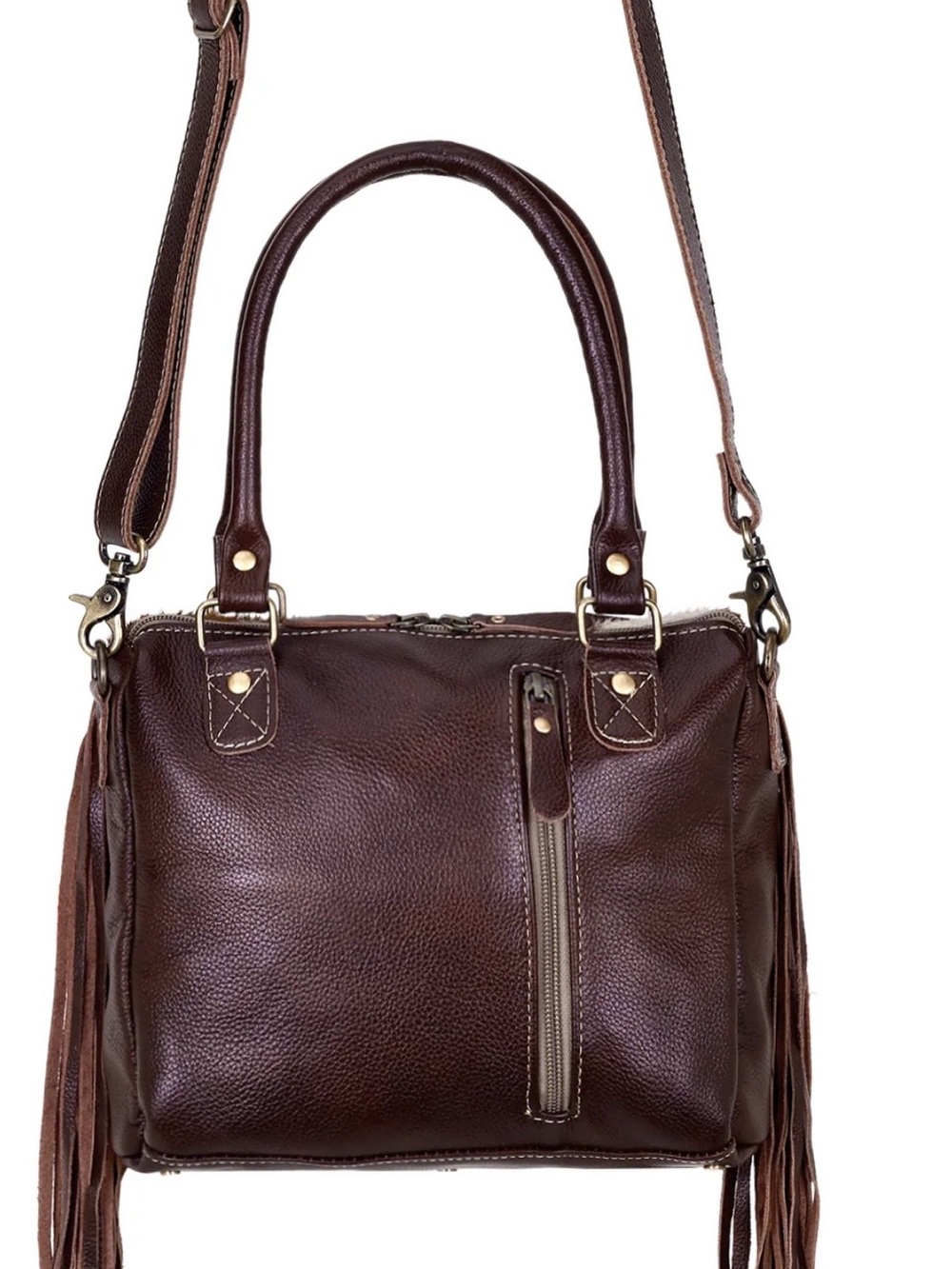 Myra Bag Brown and Turquoise Fringe Shoulder Bag - Picture 5 of 5